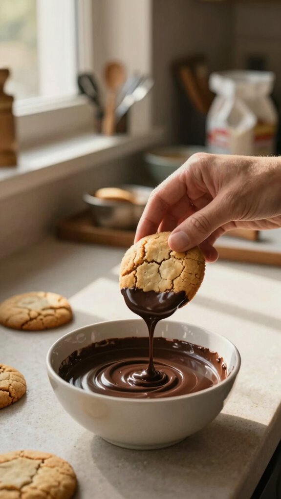 baking cookies with chocolate dip